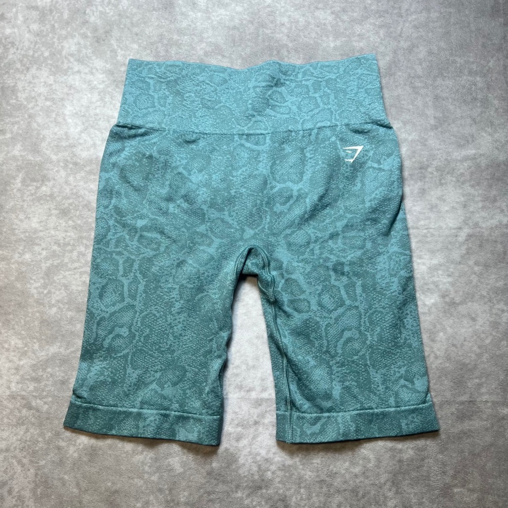 Gymshark Adapt Animal Seamless Cycling Shorts Women Small Teal Snakeskin Scrunch